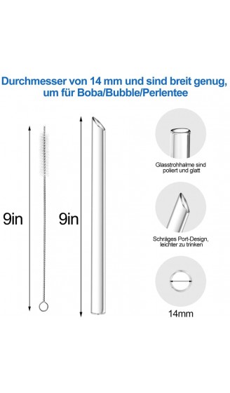 Bubble Strohhalme Glaßstrohalme Boba Tea Glasstrohhalme 14mm×21cm 8 STK. Wiederverwendbar Glasstrohhalm - B09BLDC99FH