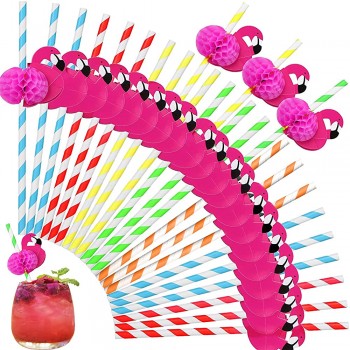 LUKIUP® Cocktail Strohhalme 50 Stück 3D Papier Strohhalme Flamingo Strohhalmen Biologisch Abbaubare Einweg Trinkhalme für Geburtstag Hochzeit Hawaii Deko Parteien - B09NYBXRZQM