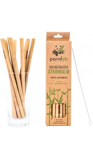 pandoo Wiederverwendbare Strohhalme aus 100% Bambus inklusive Reinigungsbürste 12 Stück | Waschbare & Umweltfreundliche Trinkhalme | 100% biologisch abbaubar | Eco Bamboo Straws - B073QSFMT8B