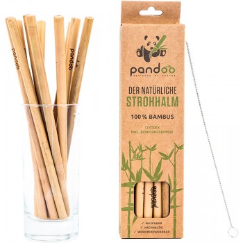 pandoo Wiederverwendbare Strohhalme aus 100% Bambus inklusive Reinigungsbürste 12 Stück | Waschbare & Umweltfreundliche Trinkhalme | 100% biologisch abbaubar | Eco Bamboo Straws - B073QSFMT8B