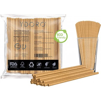 YDORO | Papierstrohhalme 150 Stk. | Strohhalme aus Biologisch Abbaubarem Kraftpapier | Papier Trinkhalme Einweg | Trinkhalme Recyclebar - B083M6NJ64R