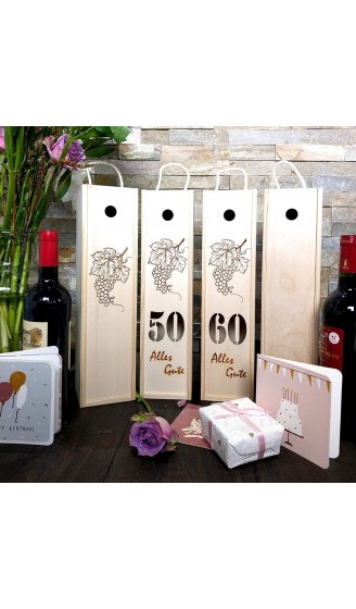 5X HOFMEISTER® Weinkiste aus Holz mit Weintrauben Gravur für 1 Flasche Wein - B091GCTFLSY