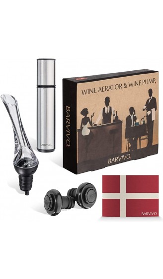 BARVIVO Weinbelüfter und Weinpumpe von Barvivo inklusive zwei Vakuum Weinstopfen. Wein belüften einschenken und aufbewahren mit dem besten Rotwein-Zubehör für zu Hause - B01FDTA63IH