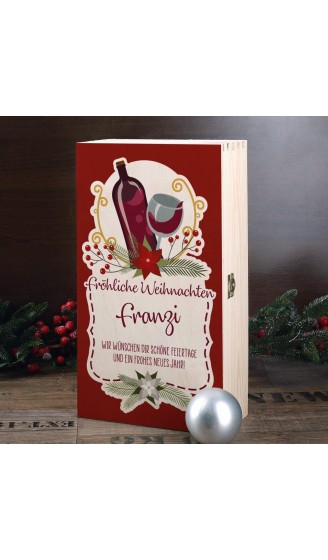 Herz & Heim® Bree Wein 0,75l festliches Geschenkset mit personalisierter Holzbox und Glas -Frohe Weihnachten- Rot - B09MJRJNW7O