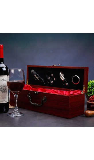 MisFox 4 Stück Wein Zubehör Weihnachtsgeschenkset Elegante Holz Rotwein Geschenkbox mit Multifunktionalem Korkenzieher Weinstopfen Folienschneider Gießer und Dekanter - B08ML7LMKC2