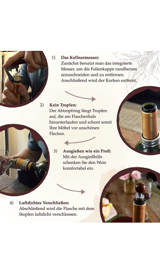 Sapor Design Wein Geschenkset 4-teilig & handgefertigt | Weinöffner Zubehör Kellnermesser Korkenzieher Set Geschenk - B097TXD1B72