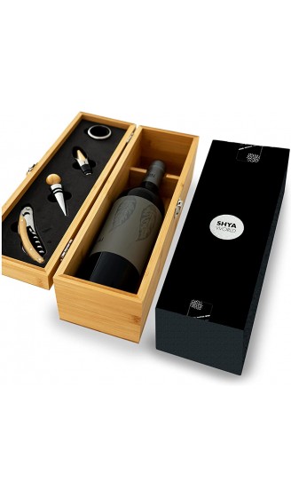 ShyaWorld Weinflaschen-Box aus Holz Geschenkbox Wein-Zubehör-Set enthalten Korkenzieher Tropfenaufsatz Dosiererer Flasche nicht im Lieferumfang enthalten. Holzbox mit Set - B09DQV31BRJ
