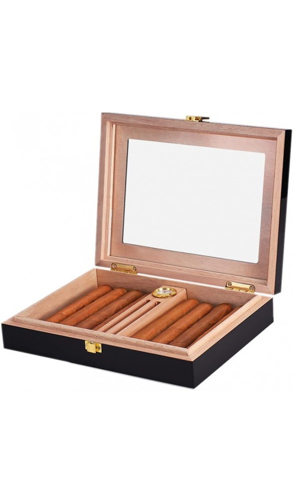 Tragbarer Humidor Zigarrenkiste Aus Zedernholz Mit Luftbefeuchter Versiegelter Humidor Aus Holz Geschenk Für Freund Color : Black S : 23.8x18.8x4.8cm - B09Y23R76BW