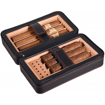 ZENGQIANGJING Schwarze tragbare Zigarrenreise Leder Humidor Zigarren-Desktop-Feuchtigkeitscreme mit Fachzigarrenkasten dekorative Box - B09WMTT19TM