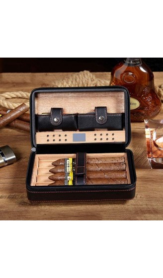 ZENGQIANGJING Zigarre Humidor Box Reise Leder Zigarrenetuispeicher 4 Zigarren Box Humidor Luftbefeuchter Dekorative Box Farbe: schwarz Color : Black - B09WMFNYYXH