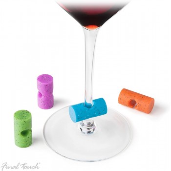 Final Touch Cork Shaped Glasmarker Wein Glas Marker Silikon Mischfarben Set Perfekt für Partys leicht an den Stamm aller Arten von Weinglas klebt 4 Stück - B0744HQLZDD