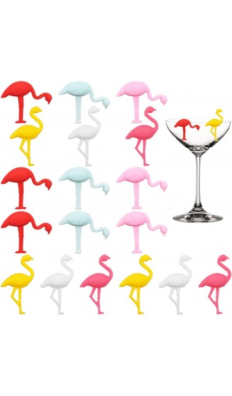 Glasmarker Silikon,RoadLoo 18 Stück Glas Markierung Glasmarkierer Party Weinglas Marker Wiederverwendbare Flamingo Glas Identifikations Drink Glasmarkierung Ideal Geeignet für Anlässe und Feiern - B09H6KD74F1