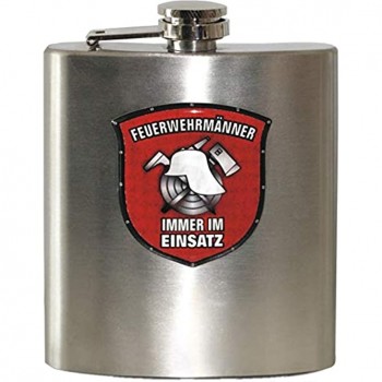 AV Andrea Verlag Flachmann aus Edelstahl gebürstet mit 3D Hochglanz Etikett Feuerwehrmänner 7 oz. 200 ml - B07W4WHYGB3