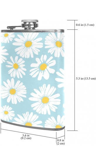 Flachmann Gänseblümchen weiße Blumen Taschenflasche Schnapsflasche 227ml Trinkflasche Edelstahl mit Trichter Neuartige Geschenkidee und Getränkebehälter 9.2x15cm - B09C87916MH