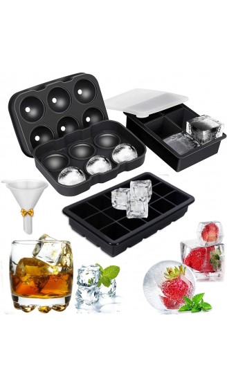 Eiswürfelform Silikon mit Deckel,eiswürfelbehälter Eiswürfel LFGB Zertifiziert,3er Set XXL Eiskugelform kugel groß Ice Cube Tray,BPA Frei eiswürfelschalen für Getränke,Whisky und Cocktail - B09PH45NQ1R