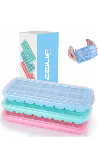 EZILIF Eiswürfelform Silikon mit Deckel 24-Fach 3er Pack Eiswürfelformen Mit Deckel Ice Cube Tray LFGB Zertifiziert Eiswürfelschalen BPA Frei Eiswürfel einfach Herauszunehmen Blau Pink Grün - B089W4PX8BO