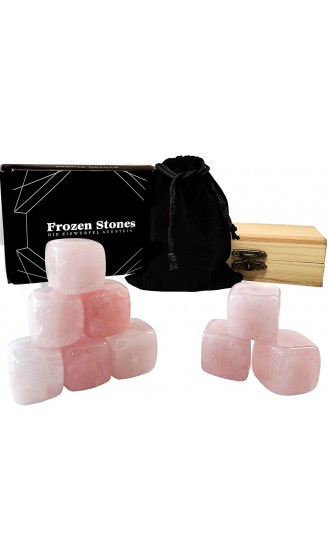 Frozen Stones Whisky Steine Geschenkset in Holzkiste und hochwertiger Geschenkbox mit einem schwarzen Samtbeutel wiederverwendbar Roséquarz - B095C8VRYQD