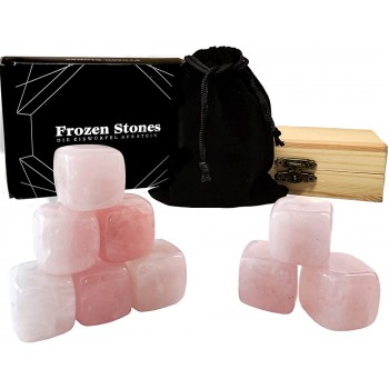 Frozen Stones Whisky Steine Geschenkset in Holzkiste und hochwertiger Geschenkbox mit einem schwarzen Samtbeutel wiederverwendbar Roséquarz - B095C8VRYQD