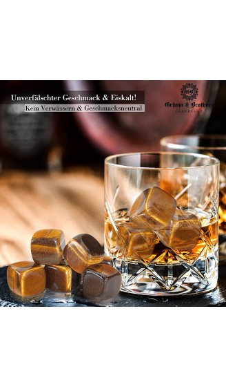 Grimm & Brothers: Whiskey Steine Set- 9 Tigeraugen Steine- Graviertes Bambus Gestell- Kühlsteine- Whisky Geschenke für Männer- Wiederverwendbare Eiswürfel- Whiskey stones- Whisky Geschenkset - B08ZGQ8FZM9