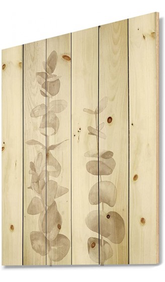 DesignQ Beigefarbene Eukalyptuszweige auf Weiß – traditioneller Druck auf natürlichem Kiefernholz - B09JPHBW813