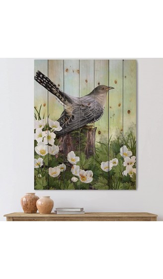 DesignQ Cuckoo Bird On An Old Stump Traditional Print on Natural Pine Wood - B09JQ8LNPNM