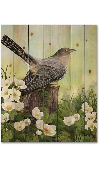 DesignQ Cuckoo Bird On An Old Stump Traditional Print on Natural Pine Wood - B09JQC3LWFP