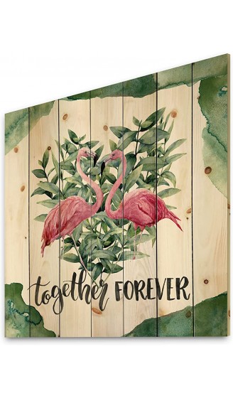 DesignQ Flamingo Floral Heart With Eucalyptus Leaves Traditional Print on Natural Pine Wood - B09JQSJ8VKT