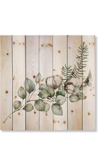 DesignQ Weihnachtsstrauß mit Eukalyptuszweigen traditioneller Druck auf natürlichem Kiefernholz - B09JQ9XKJN3