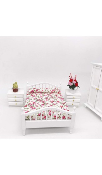 CGgJT Puppenhaus Bett Miniatur Schlafzimmermöbel Mini Doppelbett Blume Decor Figur Ornament for Fairy Garden Decor 1:12 - B09W4NNMZMU