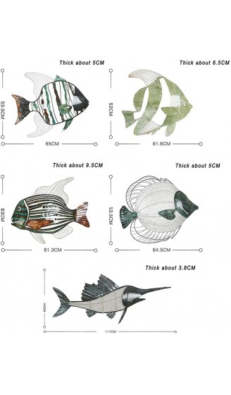RuBao Marine Fish Art Sculpture Hängende Dekorationen Nautischer Stil Fisch Aqua Thema Eisenwände Dekoration für Wohnzimmer Schlafzimmer - B094D8ZFQ68