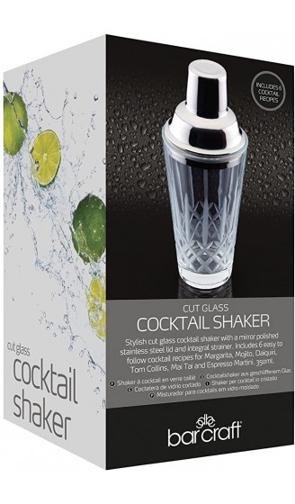 BarCraft Cocktail-Shaker aus Glas mit Eingeschnittenen Mustern und Edelstahlsieb Deluxe-Cocktail-Mixer 400 ml Inklusive Rezeptheft und Geschenkbox - B071G16LQQR