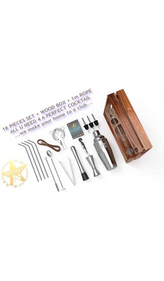 VinoYes Cocktail Shaker Set – 16 Teiliges Premium Profi Bar Werkzeug aus Edelstahl in einer tollen Holzkiste und Rezeptbuch – Mixer Set mit Ständer in edler Geschenkbox. - B07PLP4VRM8