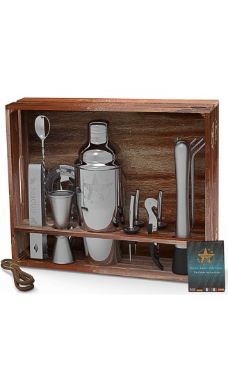 VinoYes Cocktail Shaker Set – 16 Teiliges Premium Profi Bar Werkzeug aus Edelstahl in einer tollen Holzkiste und Rezeptbuch – Mixer Set mit Ständer in edler Geschenkbox. - B07PLP4VRM8