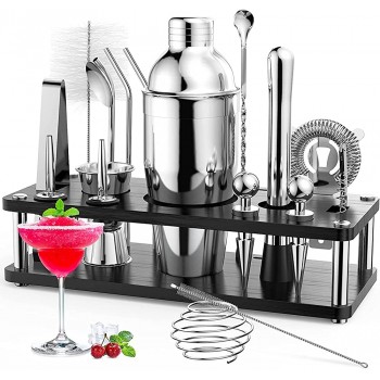 18-teiliges Cocktail-Set mit Holzständer RATEL Edelstahl-Cocktail-Set professionelles Barzubehör Cocktail-Mix-Set inklusive Shaker Sieb Stößel Messbecher - B08HMHVQCPS