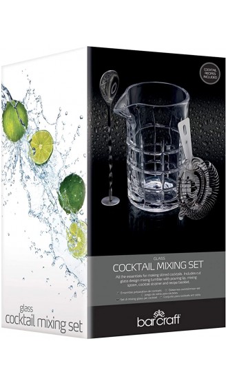 BARCRAFT Cocktail-Rührglas mit Rührlöffel und Sieb 3-teiliges Set Glas farblos 9.5 x 11 x 16.5 cm - B078HTF8381