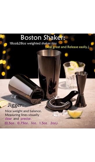 Schwarzer Edelstahl Boston Cocktail Shaker Set: 9-teilig Cocktail Shaker Set mit Hawthorne Barsieb Set Messbecher Barstößel Barlöffel und 2 Weinausgießer - B0978RGG69Y