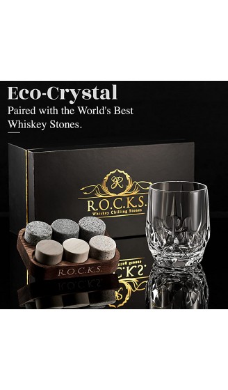 Whiskey Steine & Umweltfreundliches Kristall Whisky Glas Geschenkset 6 Handgefertigte Runde Granit Kühlsteine Whiskey Glas Iconic aus Europa 346 ml Tablett aus Hartholz Geschenkbox Von Rocks - B08CZW2CTD6