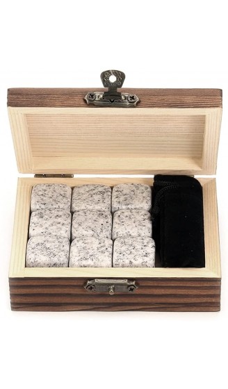ZYKHD Whiskey Steine Set 9 Granit Whiskey Rocks Holzbox Samtbeutel wiederverwendbare Kühleiswürfel - B09V14YPDST