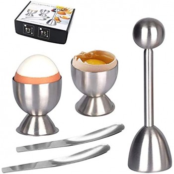 Eierköpfer Set KomplettesWerkzeugset weichgekochte Eier mit 1 Eierschneider + 2 Eierbecher + 2 Löffel für Backen Frühstück Dessert Küchenwerkzeug aus Edelstahl - B08BY7BHTFI
