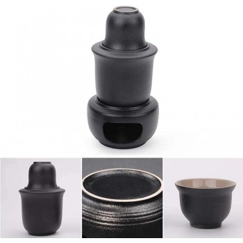 DGL Spring Set 7 Sets Japanischer Stil Keramik Schwarz Teppich Glas Set Warmtopf und Kerzenofen Cold Sake Warm Sake Shochu Tee Bestes Geschenk - B09W2HYMTGV