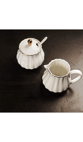 jinshang Royal Ceramic Zucker- und Milchkännchen-Set 3-teiliges Set mit Sahnekanne Zuckerdose Zuckerset mit Deckel & Löffel Kaffeeservierset Hochzeitsgeschenk weiß - B09LH4478ZZ