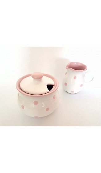 UNGARNIKAT Keramik Set Zuckerdose und Milchkännchen weiß mit handbemalten Pastell Punkten Rosa - B07CLQK35D7