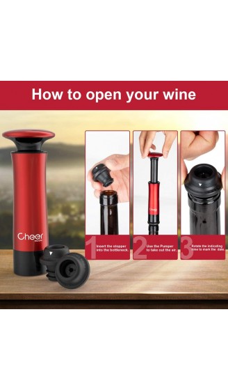 Cheer Moda Wine Saver Vakuumpumpen-Kit mit 2 Flaschenverschlüssen Rot - B0819SSXPV4