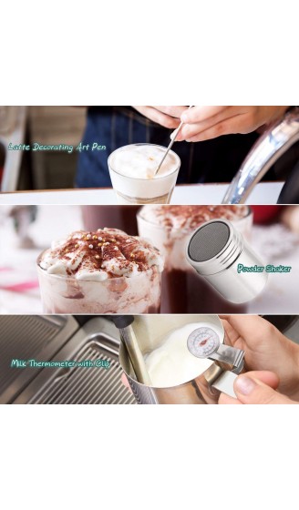KONUNUS 350ml Milchkännchen Edelstahl Handheld Aufschäumkännchen Kännchenmit Milchkanne Pulverstreuer Latte Art Stift Milchthermometer mit Clip für Kaffee Creamer Milch Aufschäumer Kännchen - B08YCRZ7NJX