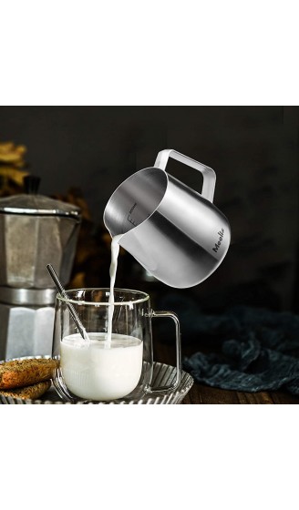MeelioCafe Milchkännchen 350 ml Handheld Edelstahl Aufschäumkännchen Kaffee Creamer Milch Aufschäumer Kännchen Tasse mit Messung Mark Milch Aufschäumen für Cappuccino und Latté Mattiertes Silber - B08RBTZXXZ2