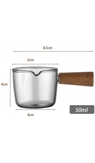 Milchkännchen aus Glas für Espresso Borosilikatglas transparent 2 Stück 50 ml mit Holzgriffen hitzebeständig leicht zu reinigen für Expresso Messing Sauce - B09FHPPR61P