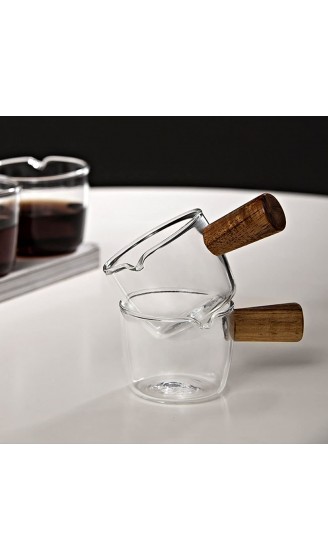 Milchkännchen aus Glas für Espresso Borosilikatglas transparent 2 Stück 50 ml mit Holzgriffen hitzebeständig leicht zu reinigen für Expresso Messing Sauce - B09FHPPR61P