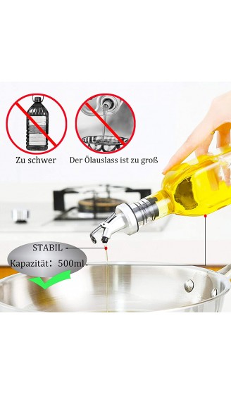 Essig und Öl Spender 2er Pack,Ölflasche aus Glas mit Ausgießer,Olivenöl Dispenser mit Anti-Schmutz Verschluss 500ml ,Auslaufsicher und Tropffrei - B08H8CD6SFA