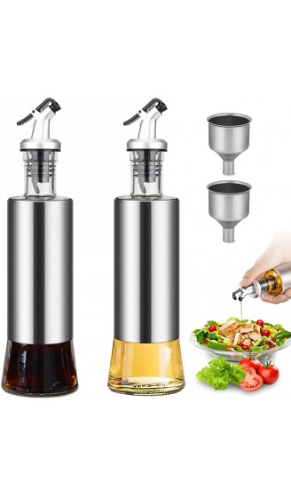 hicoosee Öl Flaschen Ölflasche mit Ausgießer und Trichter Olivenölspender Menage Edelstahl Ausgießer für Küche und Grillparty 300ml x 2 - B092CWT85H8