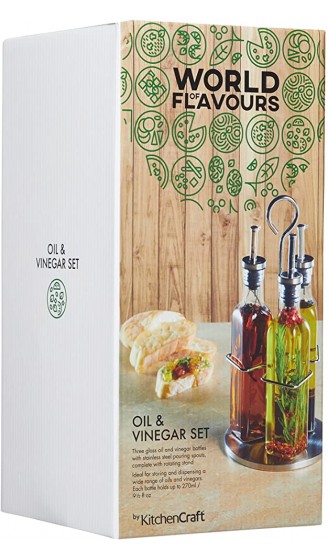 KitchenCraft World of Flavours Essig- Olivenölspenderflaschen mit Korb Glas Metall 4-teiliges Menage-Set - B0001IX1QQV